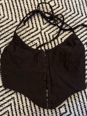 Princess Polly Womens Front Hook Halter Crop Top Brown 4